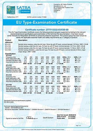  CE Certificate for Banded Earplugs