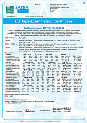  CE Certificate for Earmuffs