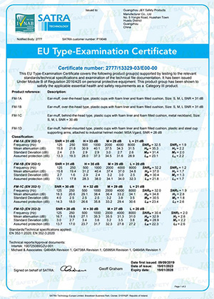  CE Certificate for Earmuffs