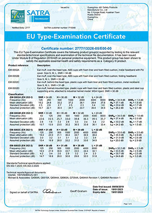  CE Certificate for Earmuffs