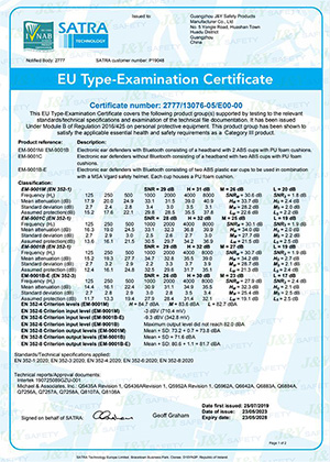  CE Certificate for Electronic Earmuffs