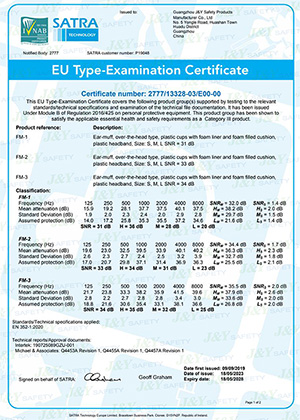 CE Certificate for FM-1, FM-2, FM-3 Earmuffs