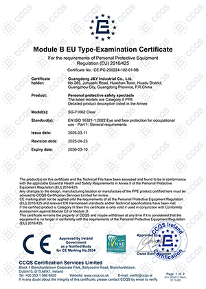CE Certificate for SG-71062 Clear Safety Glasses